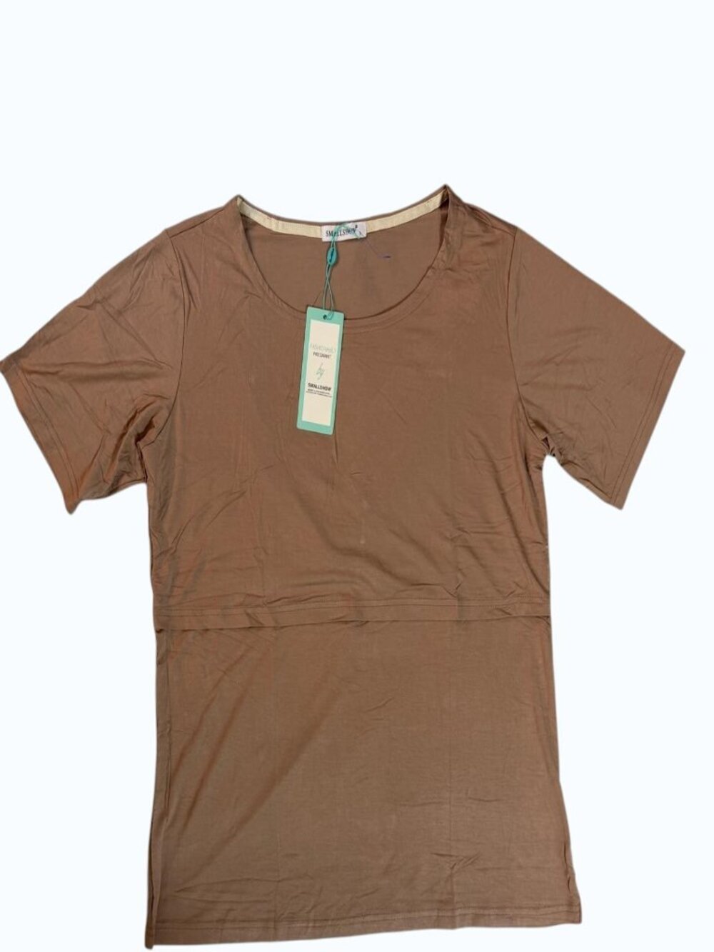 Smallshow Maternity Nursing Dress Size L NWT Brown Soft Stretch.